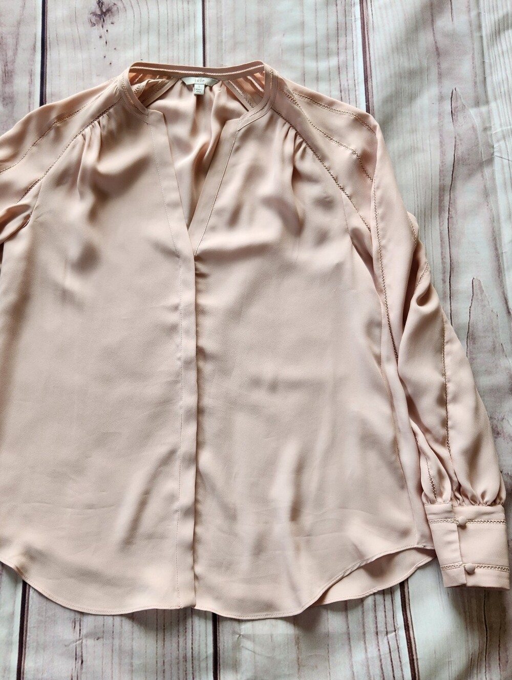 Joie ‘Aban’ Ladder Stitch Blouse Peasant Balloon Sleeve Top Pink, Women's Size S - Picture 5 of 12